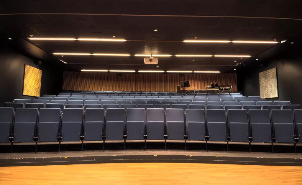 Close-up to the spacious movie theater room